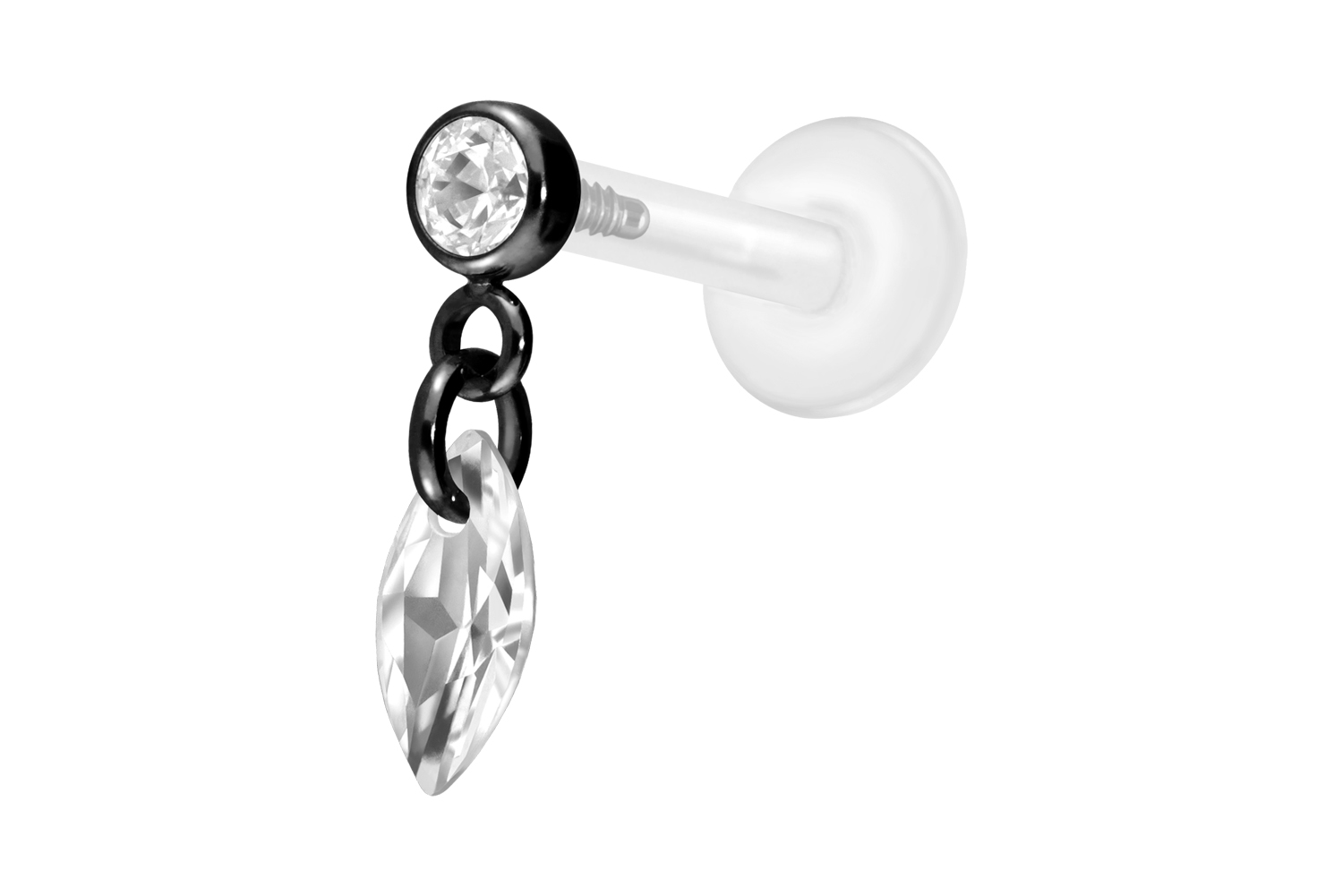 PTFE Labret Piercing mit Innengewinde + Titan-Aufsatz KRISTALLOVAL
